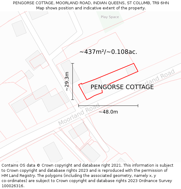 PENGORSE COTTAGE, MOORLAND ROAD, INDIAN QUEENS, ST COLUMB, TR9 6HN: Plot and title map