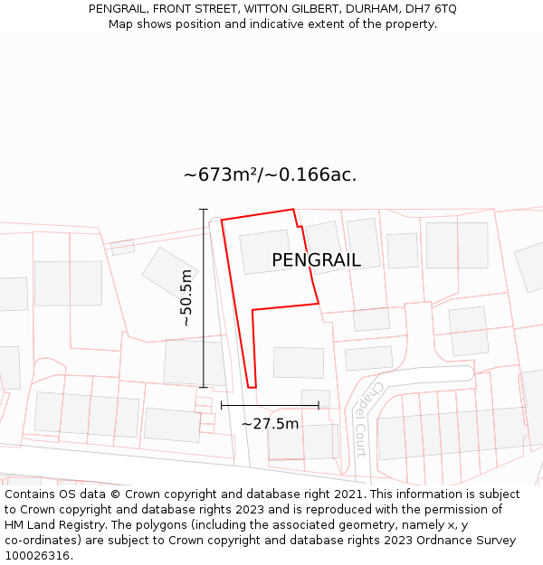 PENGRAIL, FRONT STREET, WITTON GILBERT, DURHAM, DH7 6TQ: Plot and title map