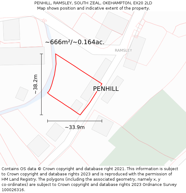 PENHILL, RAMSLEY, SOUTH ZEAL, OKEHAMPTON, EX20 2LD: Plot and title map