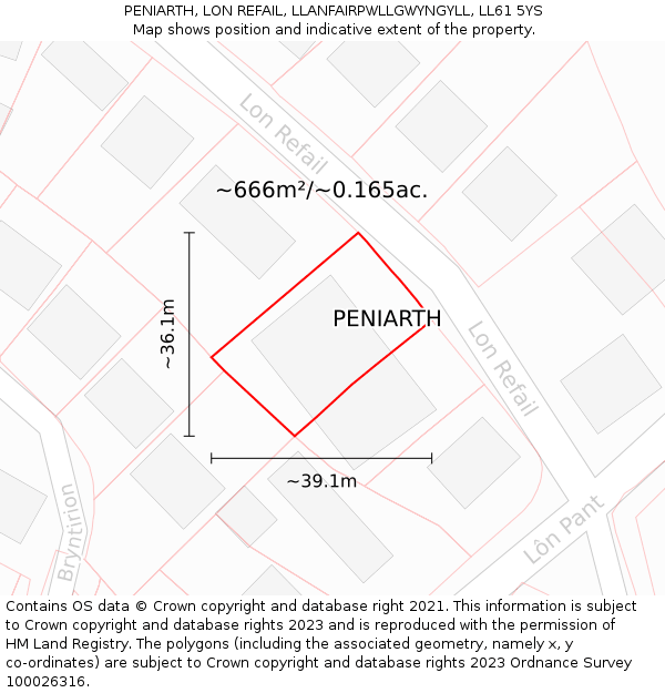 PENIARTH, LON REFAIL, LLANFAIRPWLLGWYNGYLL, LL61 5YS: Plot and title map