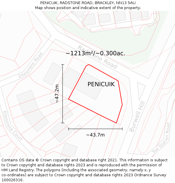 PENICUIK, RADSTONE ROAD, BRACKLEY, NN13 5AU: Plot and title map