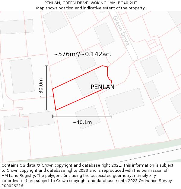 PENLAN, GREEN DRIVE, WOKINGHAM, RG40 2HT: Plot and title map