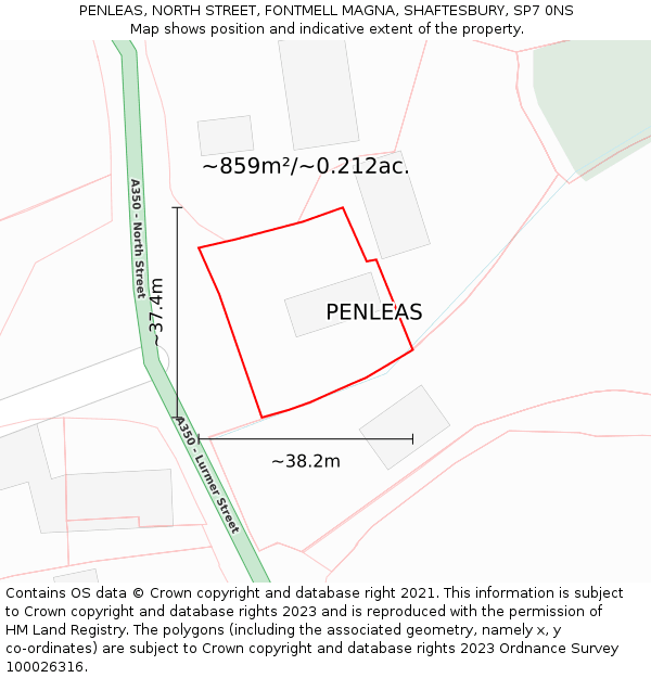 PENLEAS, NORTH STREET, FONTMELL MAGNA, SHAFTESBURY, SP7 0NS: Plot and title map