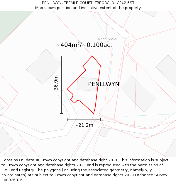 PENLLWYN, TREMLE COURT, TREORCHY, CF42 6ST: Plot and title map