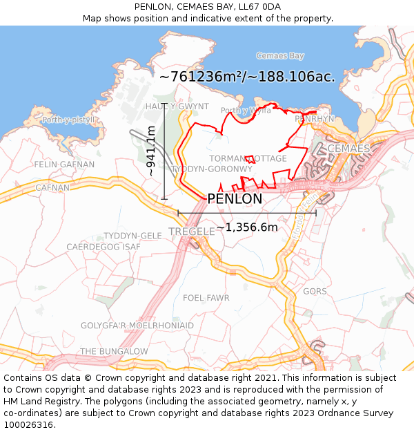 PENLON, CEMAES BAY, LL67 0DA: Plot and title map