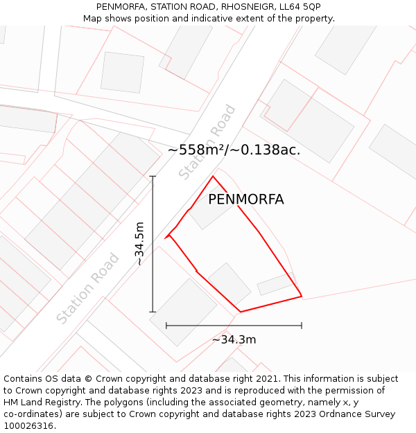 PENMORFA, STATION ROAD, RHOSNEIGR, LL64 5QP: Plot and title map