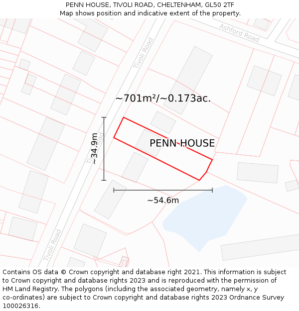 PENN HOUSE, TIVOLI ROAD, CHELTENHAM, GL50 2TF: Plot and title map