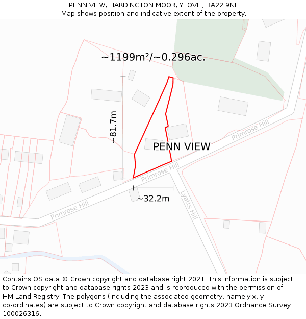 PENN VIEW, HARDINGTON MOOR, YEOVIL, BA22 9NL: Plot and title map