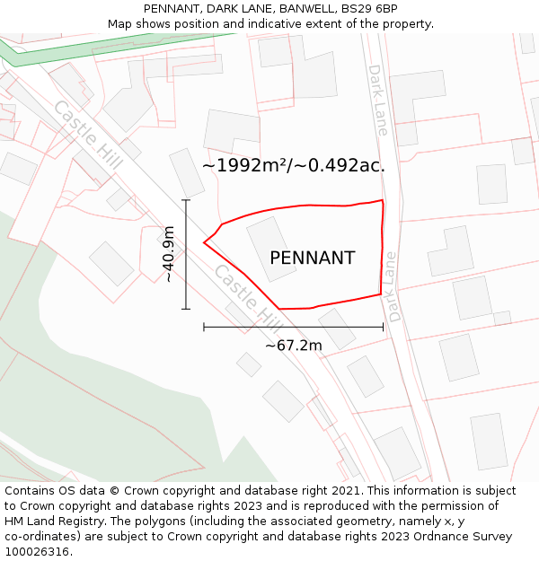 PENNANT, DARK LANE, BANWELL, BS29 6BP: Plot and title map
