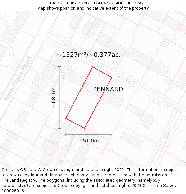 PENNARD, TERRY ROAD, HIGH WYCOMBE, HP13 6QJ: Plot and title map