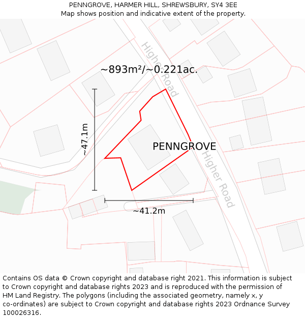 PENNGROVE, HARMER HILL, SHREWSBURY, SY4 3EE: Plot and title map