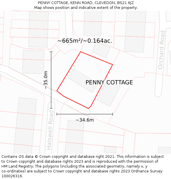 PENNY COTTAGE, KENN ROAD, CLEVEDON, BS21 6JZ: Plot and title map