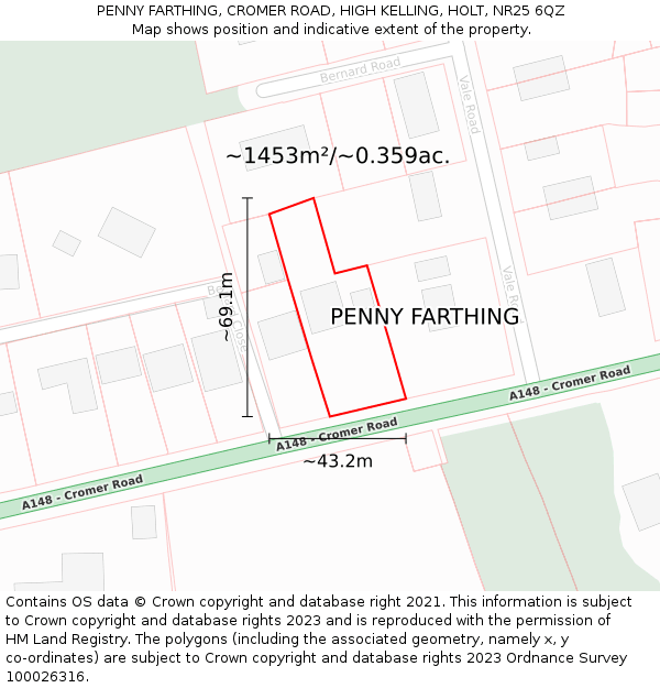 PENNY FARTHING, CROMER ROAD, HIGH KELLING, HOLT, NR25 6QZ: Plot and title map