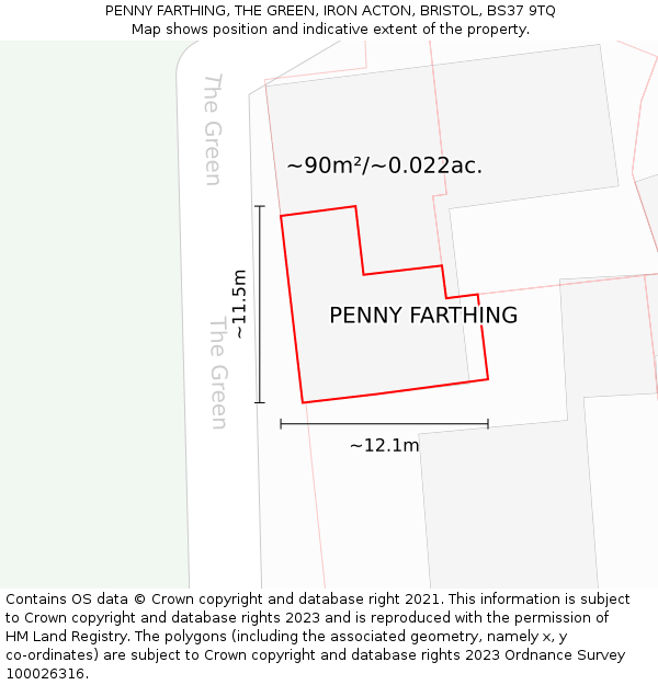 PENNY FARTHING, THE GREEN, IRON ACTON, BRISTOL, BS37 9TQ: Plot and title map