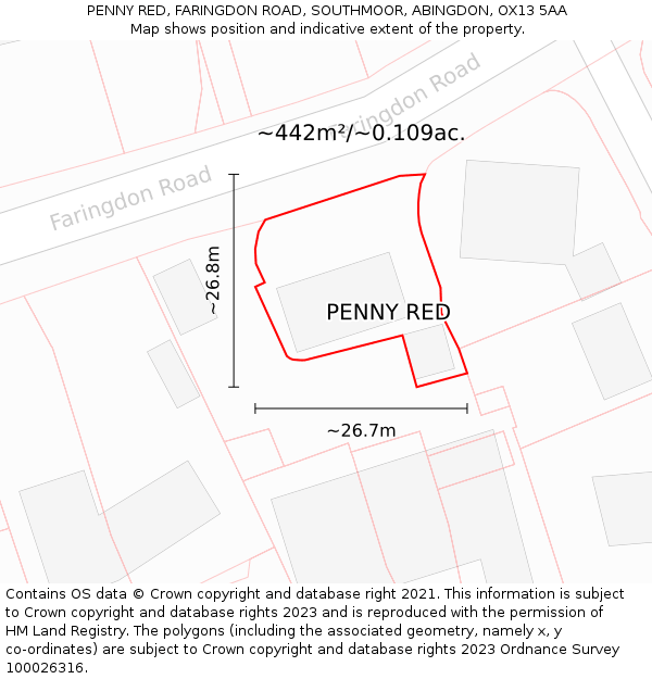 PENNY RED, FARINGDON ROAD, SOUTHMOOR, ABINGDON, OX13 5AA: Plot and title map