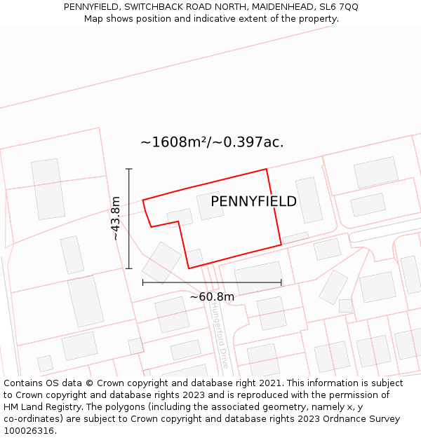 PENNYFIELD, SWITCHBACK ROAD NORTH, MAIDENHEAD, SL6 7QQ: Plot and title map