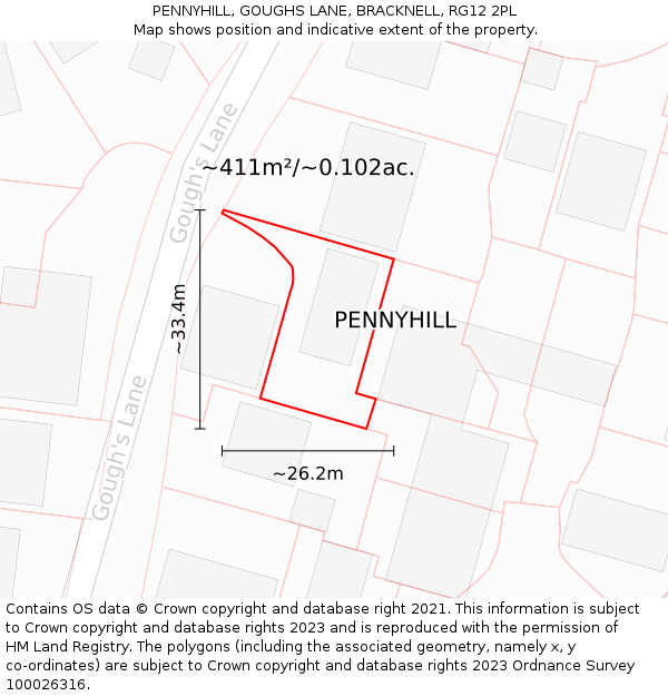 PENNYHILL, GOUGHS LANE, BRACKNELL, RG12 2PL: Plot and title map