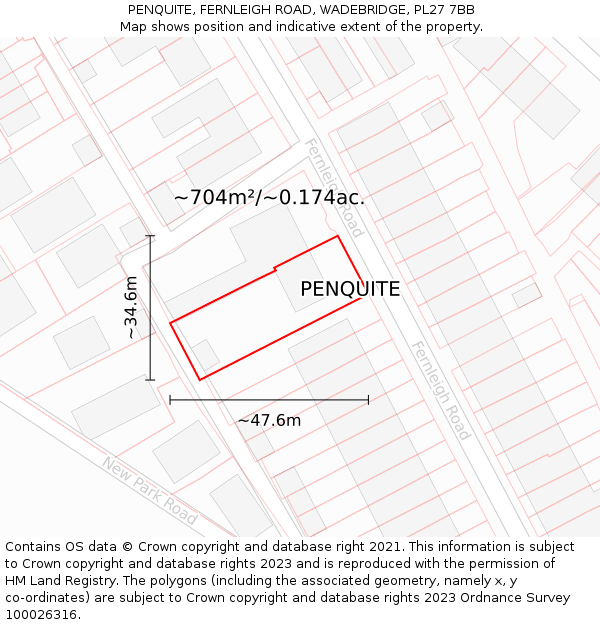PENQUITE, FERNLEIGH ROAD, WADEBRIDGE, PL27 7BB: Plot and title map