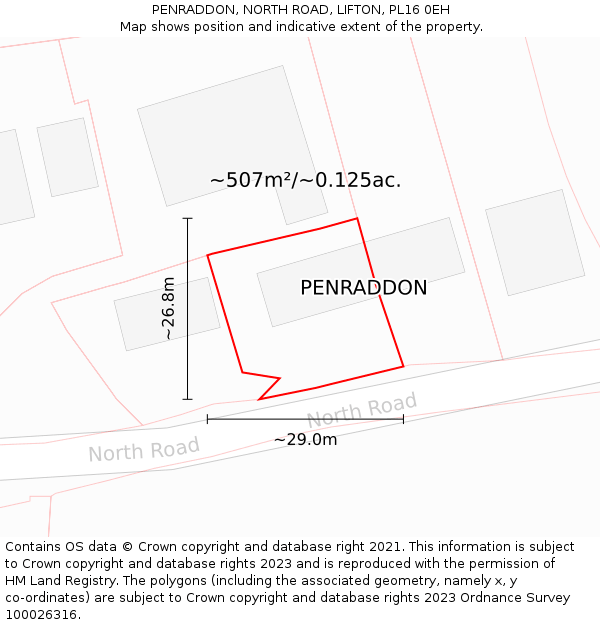 PENRADDON, NORTH ROAD, LIFTON, PL16 0EH: Plot and title map