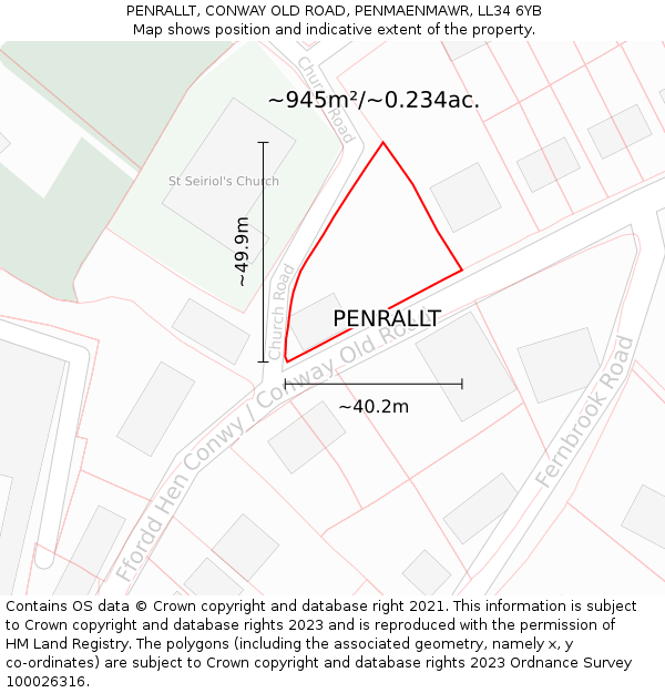 PENRALLT, CONWAY OLD ROAD, PENMAENMAWR, LL34 6YB: Plot and title map