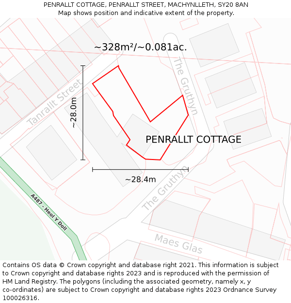 PENRALLT COTTAGE, PENRALLT STREET, MACHYNLLETH, SY20 8AN: Plot and title map