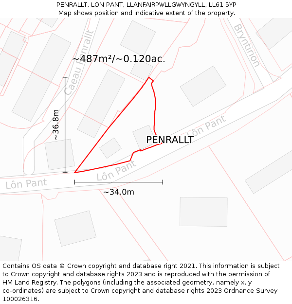 PENRALLT, LON PANT, LLANFAIRPWLLGWYNGYLL, LL61 5YP: Plot and title map