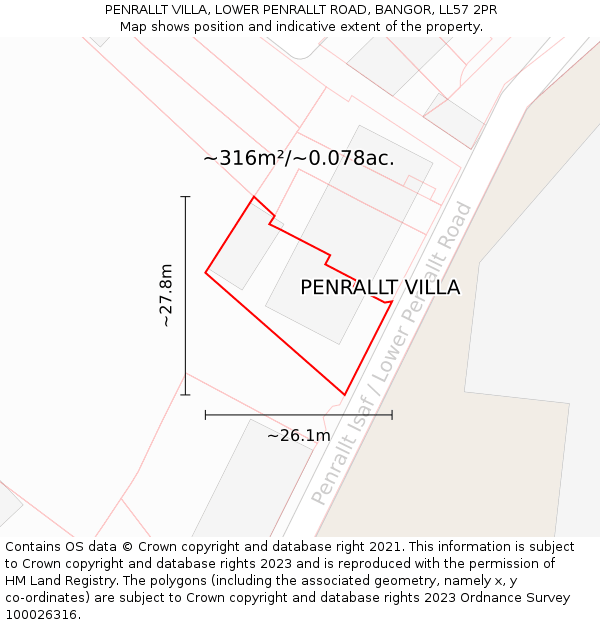 PENRALLT VILLA, LOWER PENRALLT ROAD, BANGOR, LL57 2PR: Plot and title map