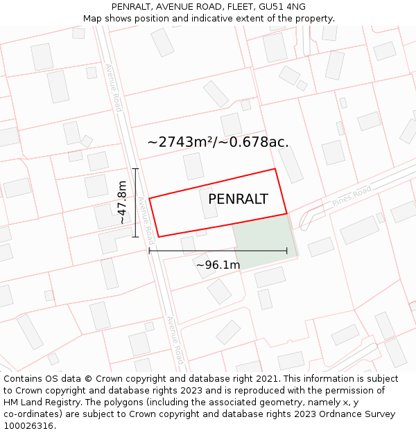 PENRALT, AVENUE ROAD, FLEET, GU51 4NG: Plot and title map