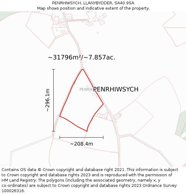 PENRHIWSYCH, LLANYBYDDER, SA40 9SA: Plot and title map