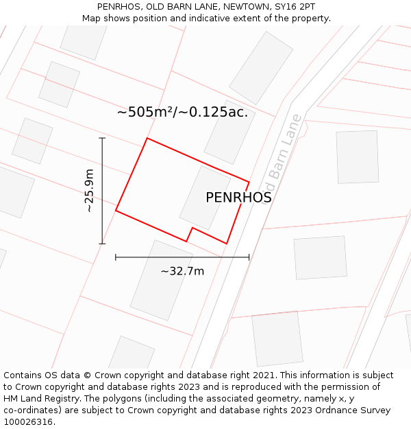 PENRHOS, OLD BARN LANE, NEWTOWN, SY16 2PT: Plot and title map