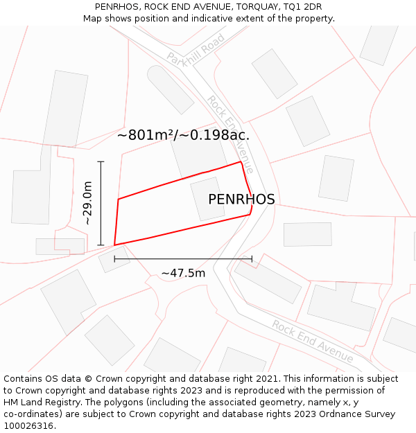 PENRHOS, ROCK END AVENUE, TORQUAY, TQ1 2DR: Plot and title map