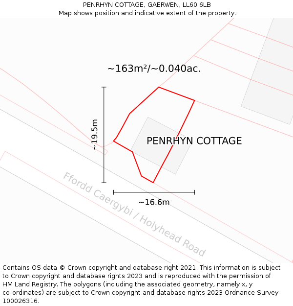 PENRHYN COTTAGE, GAERWEN, LL60 6LB: Plot and title map