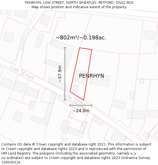 PENRHYN, LOW STREET, NORTH WHEATLEY, RETFORD, DN22 9DS: Plot and title map