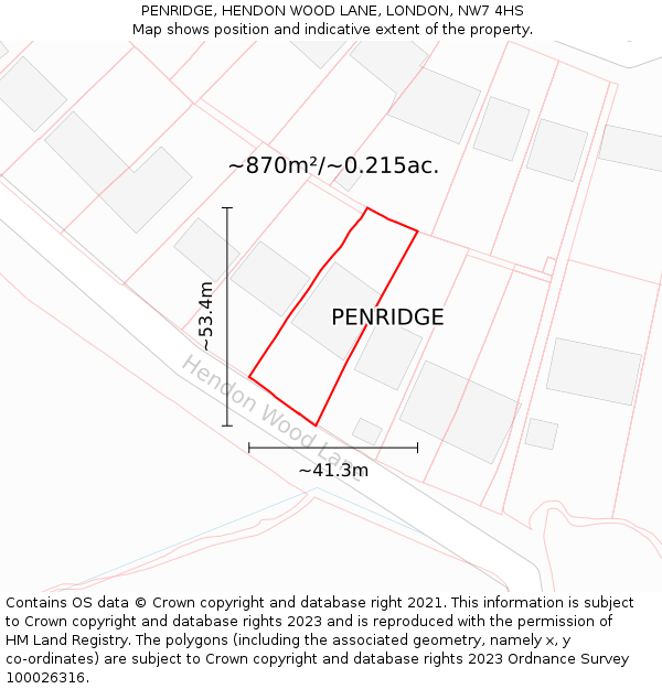 PENRIDGE, HENDON WOOD LANE, LONDON, NW7 4HS: Plot and title map