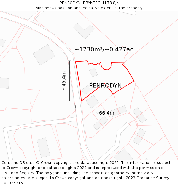 PENRODYN, BRYNTEG, LL78 8JN: Plot and title map