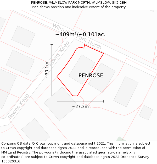 PENROSE, WILMSLOW PARK NORTH, WILMSLOW, SK9 2BH: Plot and title map