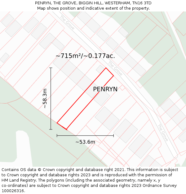 PENRYN, THE GROVE, BIGGIN HILL, WESTERHAM, TN16 3TD: Plot and title map