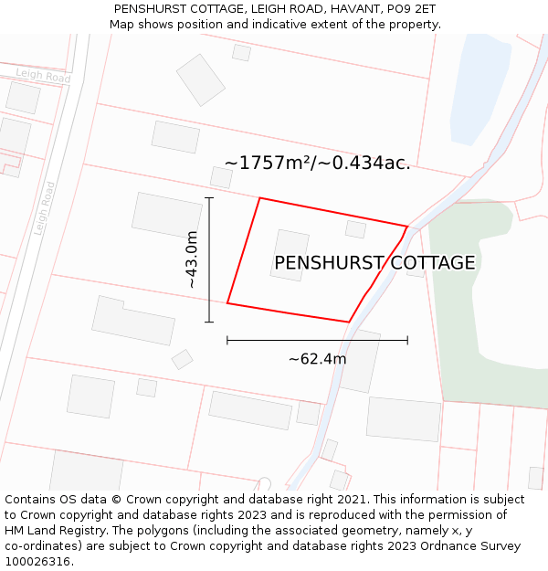 PENSHURST COTTAGE, LEIGH ROAD, HAVANT, PO9 2ET: Plot and title map