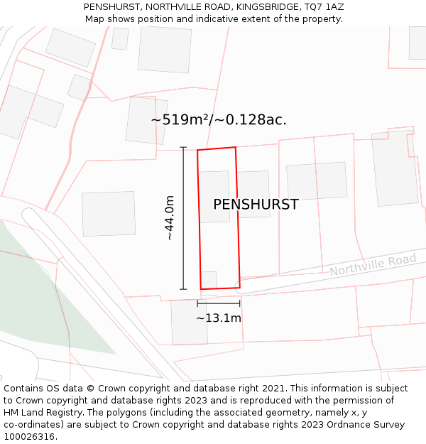 PENSHURST, NORTHVILLE ROAD, KINGSBRIDGE, TQ7 1AZ: Plot and title map