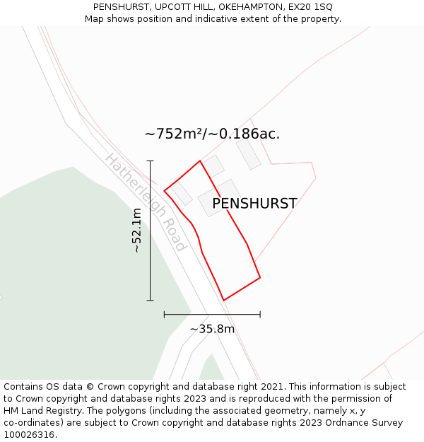 PENSHURST, UPCOTT HILL, OKEHAMPTON, EX20 1SQ: Plot and title map