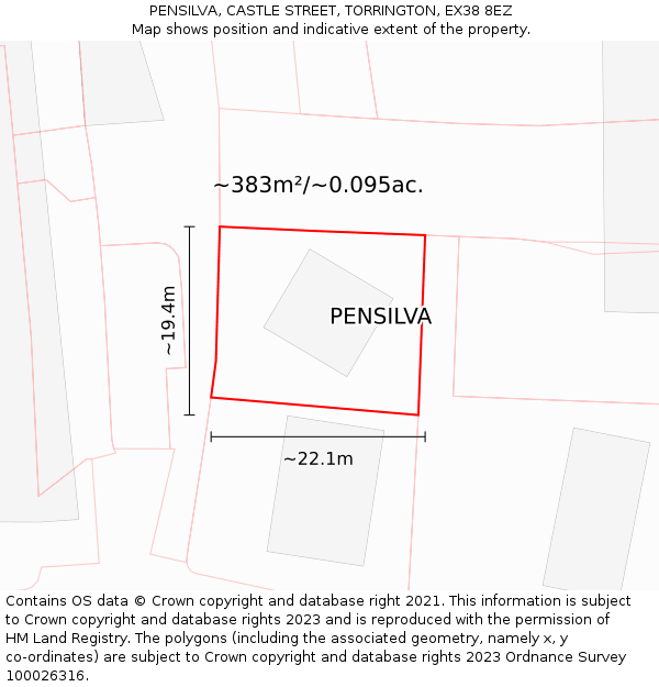 PENSILVA, CASTLE STREET, TORRINGTON, EX38 8EZ: Plot and title map