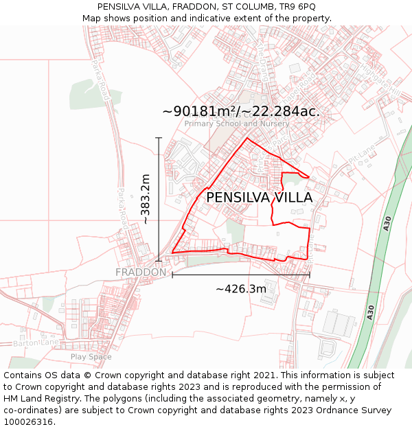 PENSILVA VILLA, FRADDON, ST COLUMB, TR9 6PQ: Plot and title map