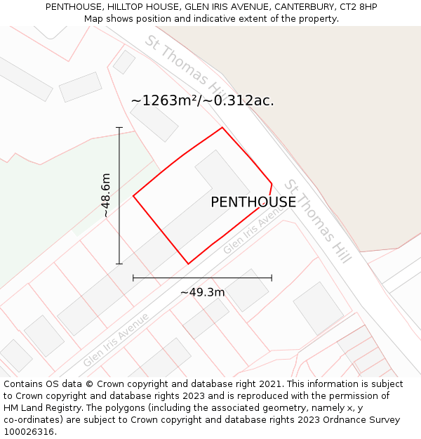 PENTHOUSE, HILLTOP HOUSE, GLEN IRIS AVENUE, CANTERBURY, CT2 8HP: Plot and title map