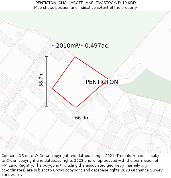 PENTICTON, CHOLLACOTT LANE, TAVISTOCK, PL19 9DD: Plot and title map