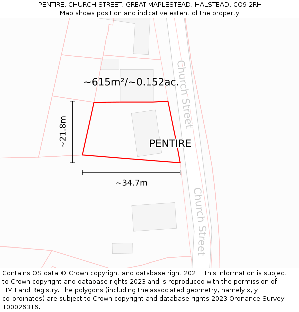 PENTIRE, CHURCH STREET, GREAT MAPLESTEAD, HALSTEAD, CO9 2RH: Plot and title map