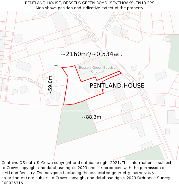 PENTLAND HOUSE, BESSELS GREEN ROAD, SEVENOAKS, TN13 2PS: Plot and title map