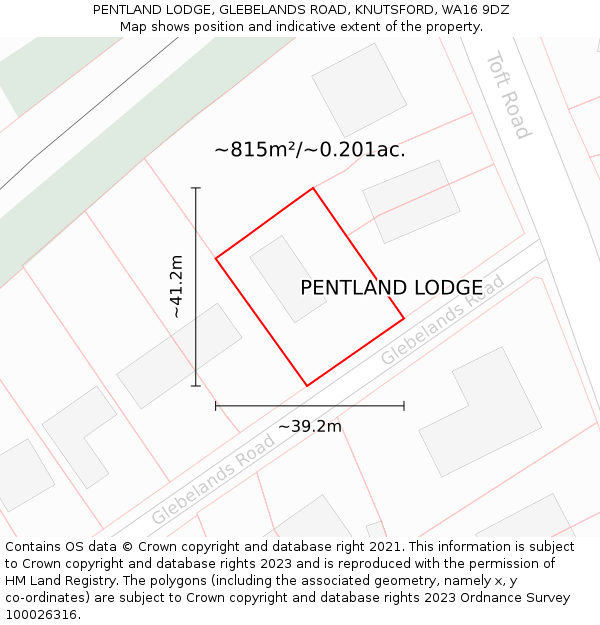 PENTLAND LODGE, GLEBELANDS ROAD, KNUTSFORD, WA16 9DZ: Plot and title map