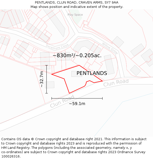 PENTLANDS, CLUN ROAD, CRAVEN ARMS, SY7 9AA: Plot and title map