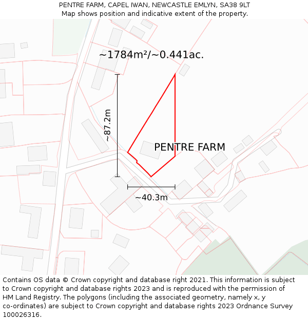 PENTRE FARM, CAPEL IWAN, NEWCASTLE EMLYN, SA38 9LT: Plot and title map