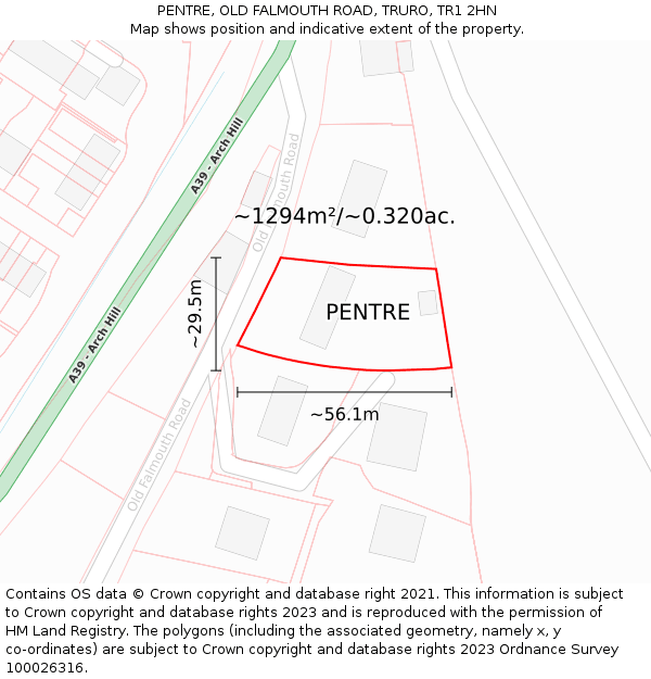 PENTRE, OLD FALMOUTH ROAD, TRURO, TR1 2HN: Plot and title map